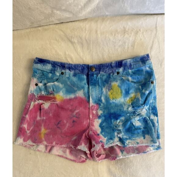 H&M Divided Women's Sz. 12 High Rise Tie-dye multicolor shorts denim festival - Picture 1 of 7